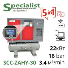 Гвинтовий компресор на ресивері 3400 л/хв, 16 бар, 22 кВт (SCC-ZAHY-30)