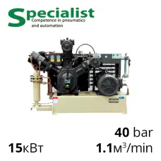 Поршневий компресор безмасляний 40 бар, 1100 л/хв, 15 кВт (SSC-PS-15-40-BM)