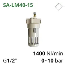 Міні-лубрикатор до 1400 л/хв, 1/4", 1/2", 0~10 бар (серія SA-LM40-15)