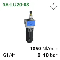 Лубрикатори до 8100 л/хв, 1/4″, 3/8″, 1/2″, 3/4″, 1″, 0~10 бар (серія SA-LU20-08)