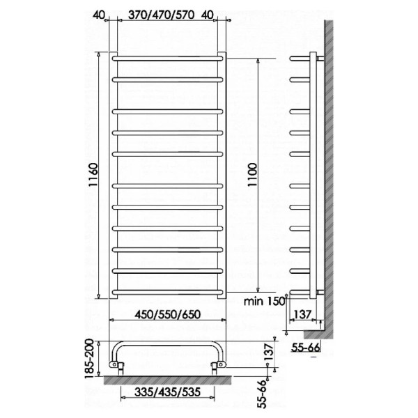 Рушникосушка електирична POLYWARM TESLA EU 11/55 1160*500 L