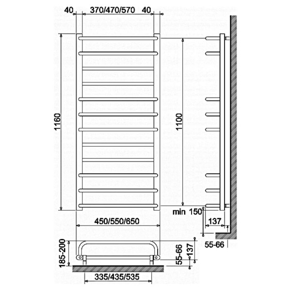 Рушникосушка електирична POLYWARM ALFA ED 12/55 1210*500 L