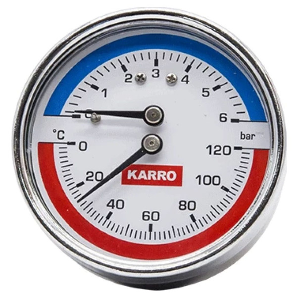 Термоманометр KARRO 1/2"x1/4"x63mm / 6bar,120℃ заднє підключення