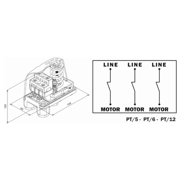 Реле ITALTECNICA PT/5G-G (1-5бар) 3 фази