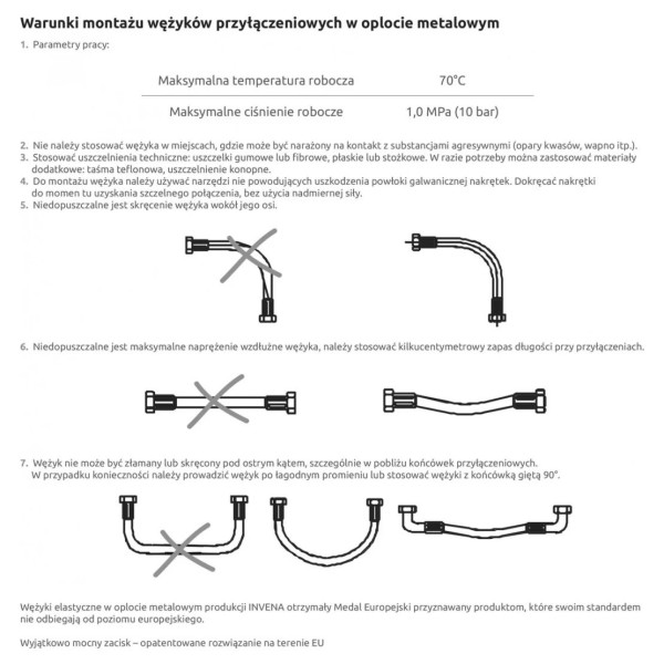 Шланг для води INVENA 1/2н х 1/2в 100 см в стальному оплетенні