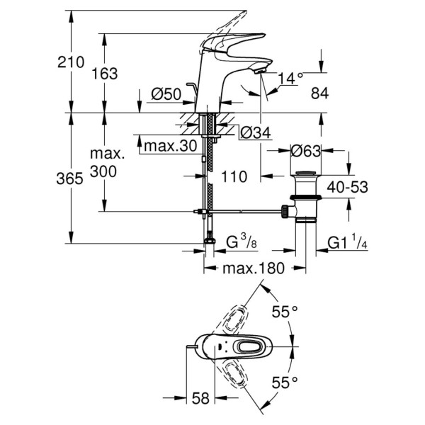 Змішувач для умивальника GROHE Eurostyle