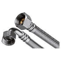 Шланг для води INVENA в стальному оплетенні загнутий кінець 90 (1/2"в х 1/2"в) 0,5 м