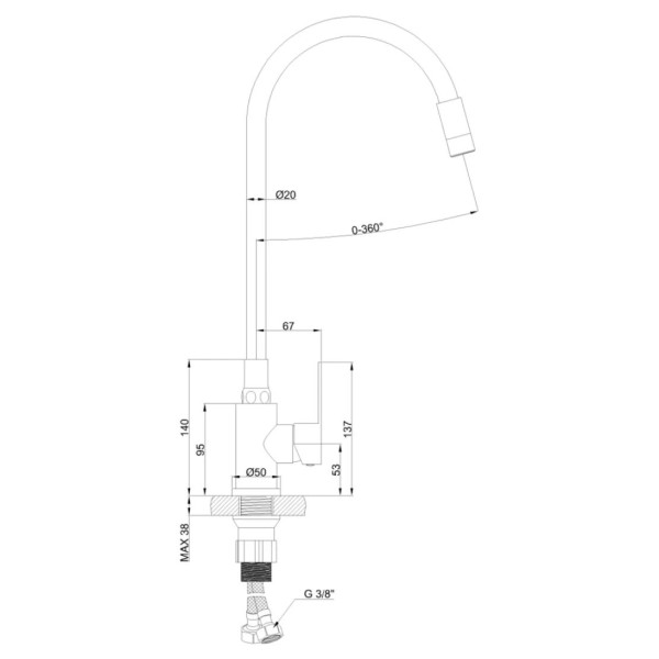 Змішувач для кухні INVENA Ksanti Inox, чорний/сатин 2-функц,