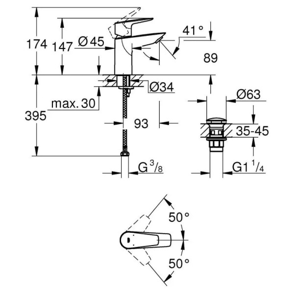 Змішувач для умивальника GROHE BauEdge