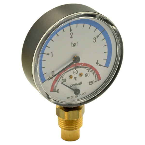 Термоманометр радіальний CEWAL TRP 80 VI 1/2" 0-4 бар/0-120°С