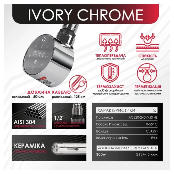 Тен до рушникосушки Onlyheat Ivory Chrome 0,3кВт 1/2  31,5 см