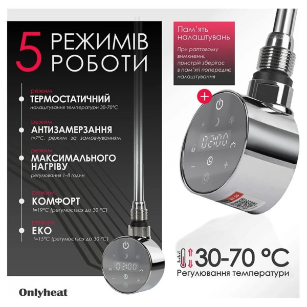 Тен до рушникосушки Onlyheat Ivory Chrome 0,3кВт 1/2  31,5 см