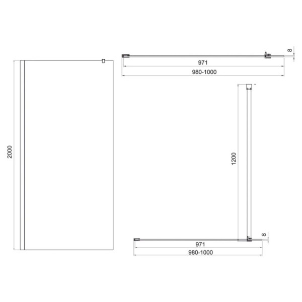 Душова стінка Walk-IN 1000x2000мм chrome скло 8mm clear
