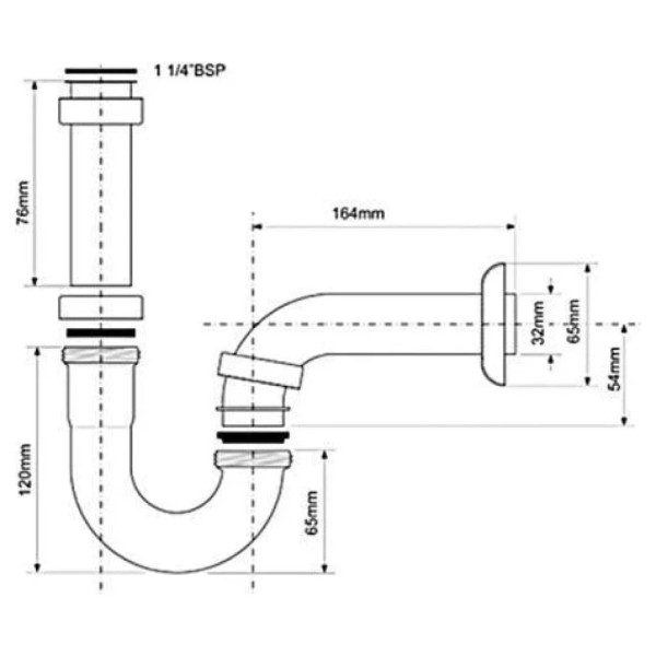 Сифон для раковини MCALPINE 11/4х32 трубний без зливу, хром